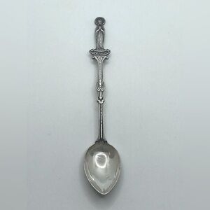 Vtg Silver Jerusalem Souvenir Spoon w Mary Figure on Handle Tip - 4.8”